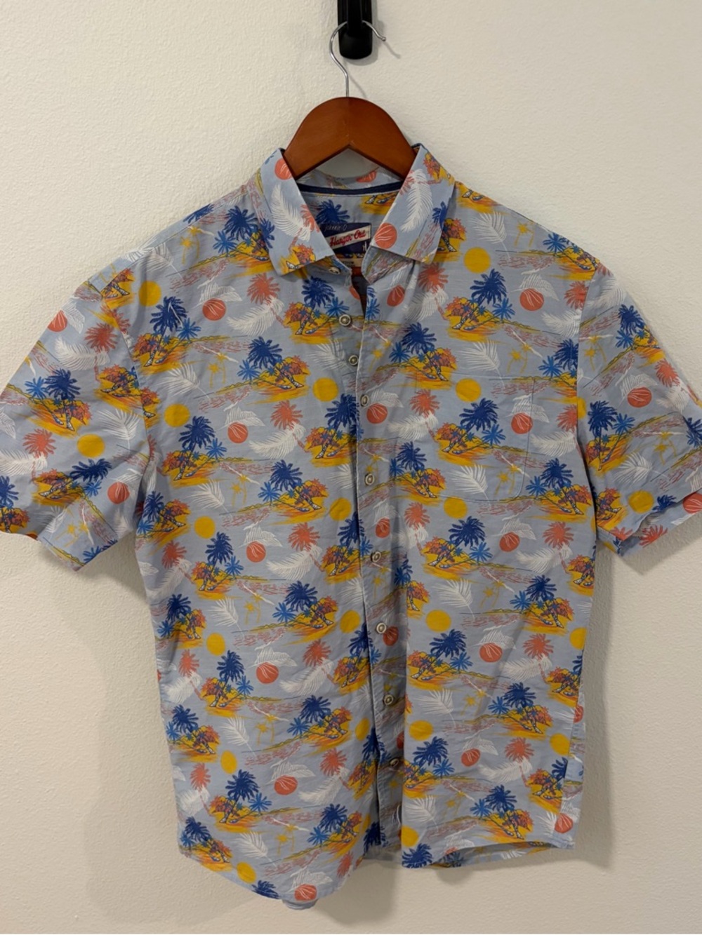 johnnie-O Short Sleeve Tropical Button-Down - Light Blue, Yellow, Navy